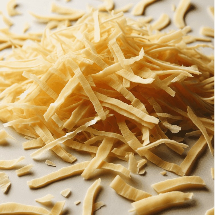 A pile of shredded potato on a white surface