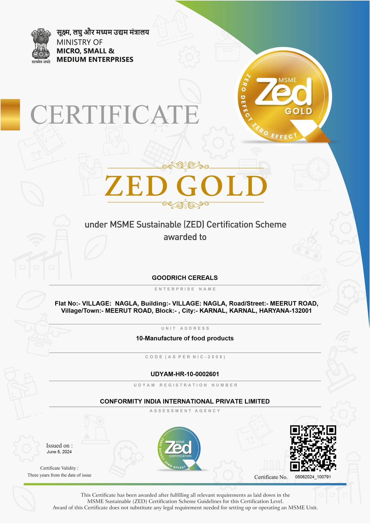 Celebrating Success: Goodrich Cereals Achieves ZED GOLD Certification!